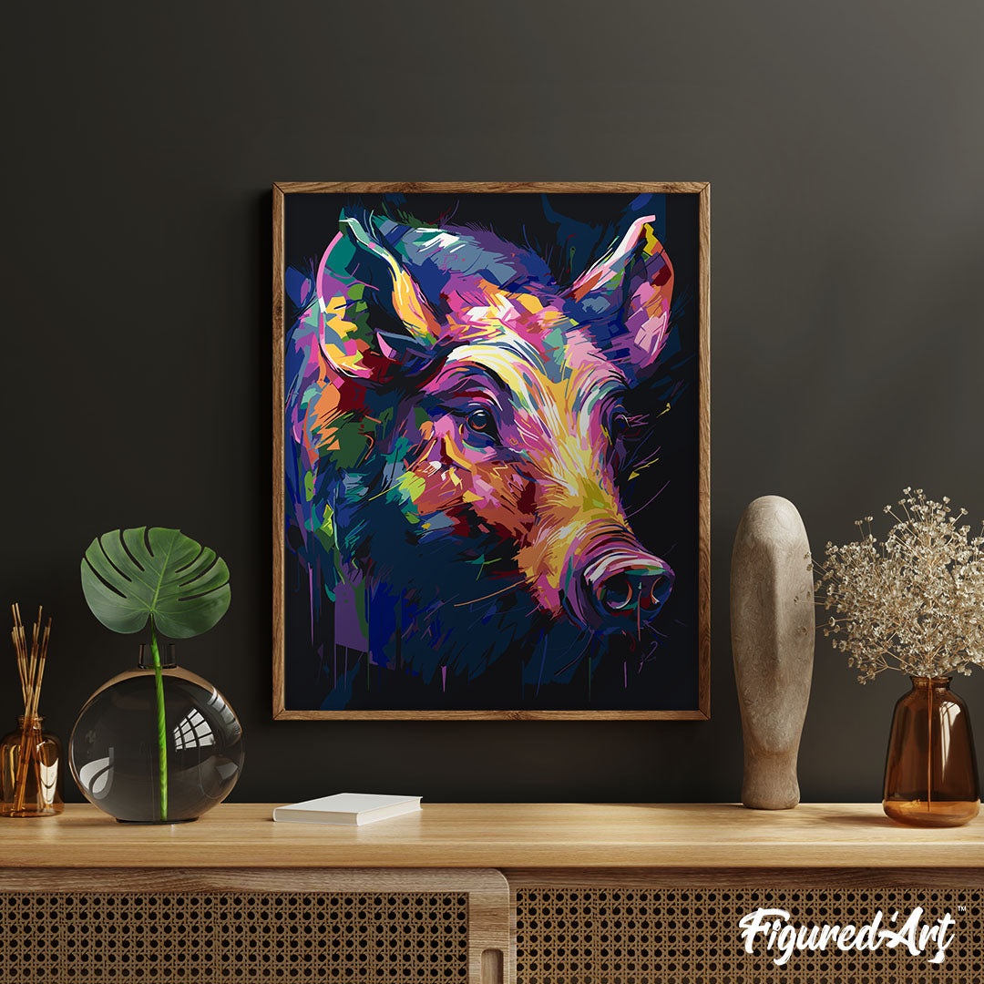 Malen nach Zahlen 40x50cm ohne Keilrahmen Figured’Art Wildschwein Farbenfroh Abstrakt - Kidis Art
