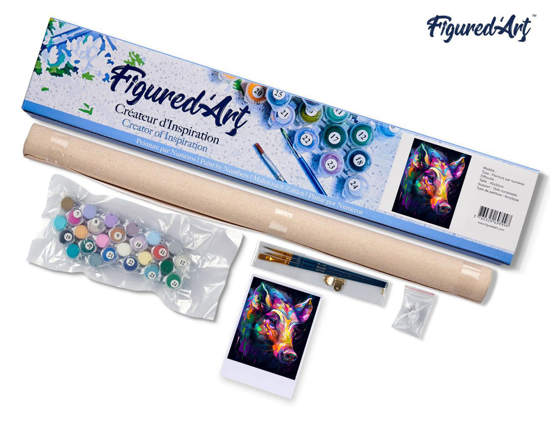 Malen nach Zahlen 40x50cm ohne Keilrahmen Figured’Art Wildschwein Farbenfroh Abstrakt