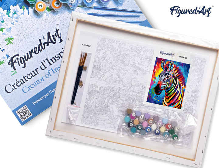 Malen nach Zahlen 40x50cm auf Keilrahmen gespannt Figured’Art Zebra Farbenfroh Abstrakt - Kidis Art