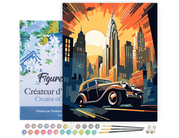 Figured’Art Malen Nach Zahlen 40x50 cm Leinwand Keilrahmen Art Deco Auto New York Fertige Farben Pinsel - Kidis Art