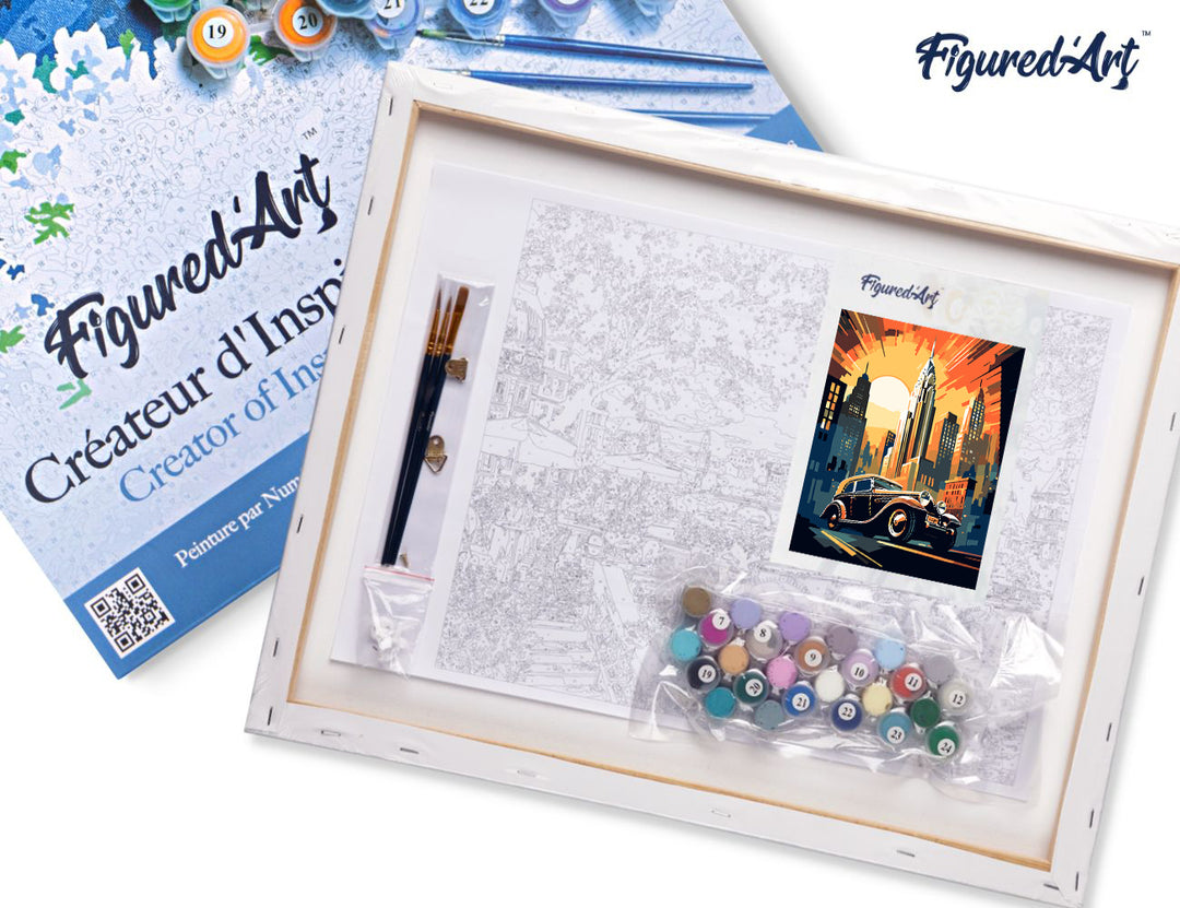 Figured’Art Malen Nach Zahlen 40x50 cm Leinwand Keilrahmen Art Deco Auto New York Fertige Farben Pinsel - Kidis Art