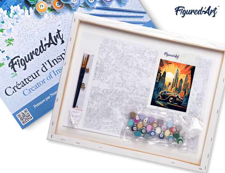Figured’Art Malen Nach Zahlen 40x50 cm Leinwand Keilrahmen Art Deco Auto New York Fertige Farben Pinsel - Kidis Art