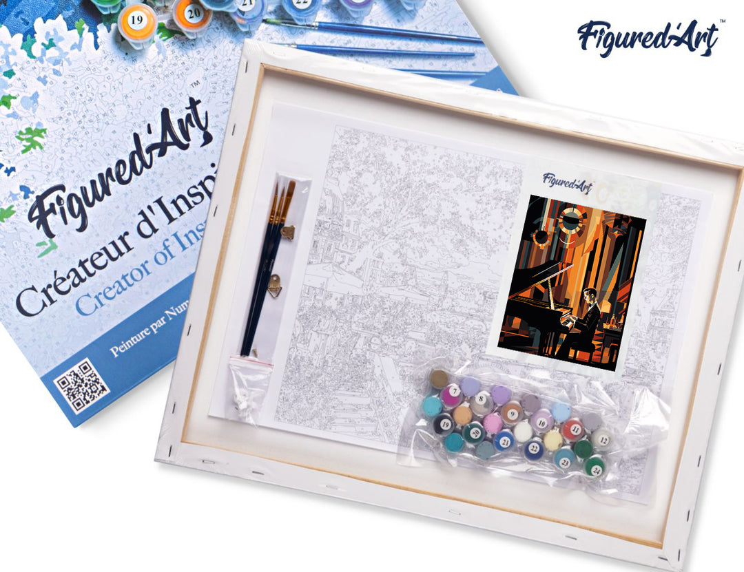 Figured’Art Malen Nach Zahlen Set 40x50 cm Auf Keilrahmen Art-Deco Mann Am Klavier - Kidis Art