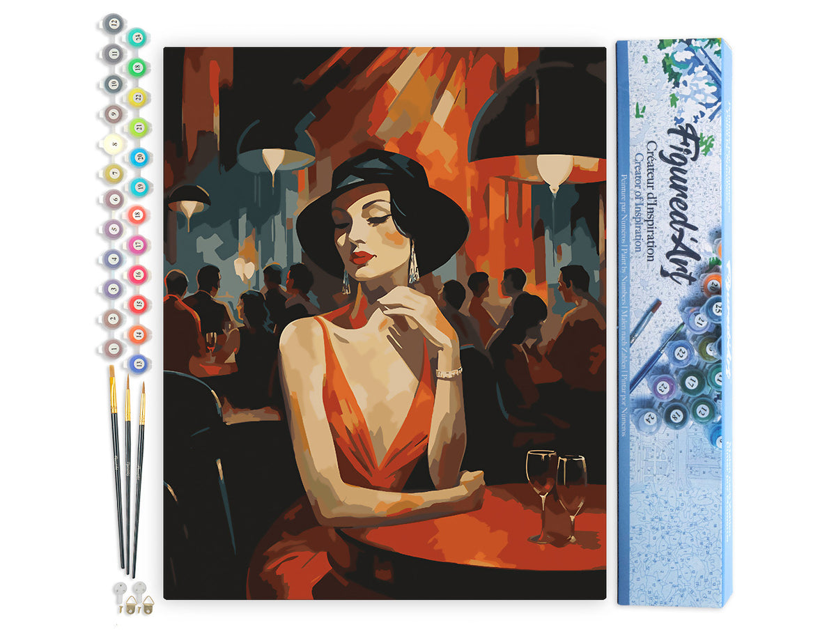 Malen nach Zahlen 40x50cm ohne Keilrahmen Figured’Art Frau in einem Art-Déco-Club - Kidis Art