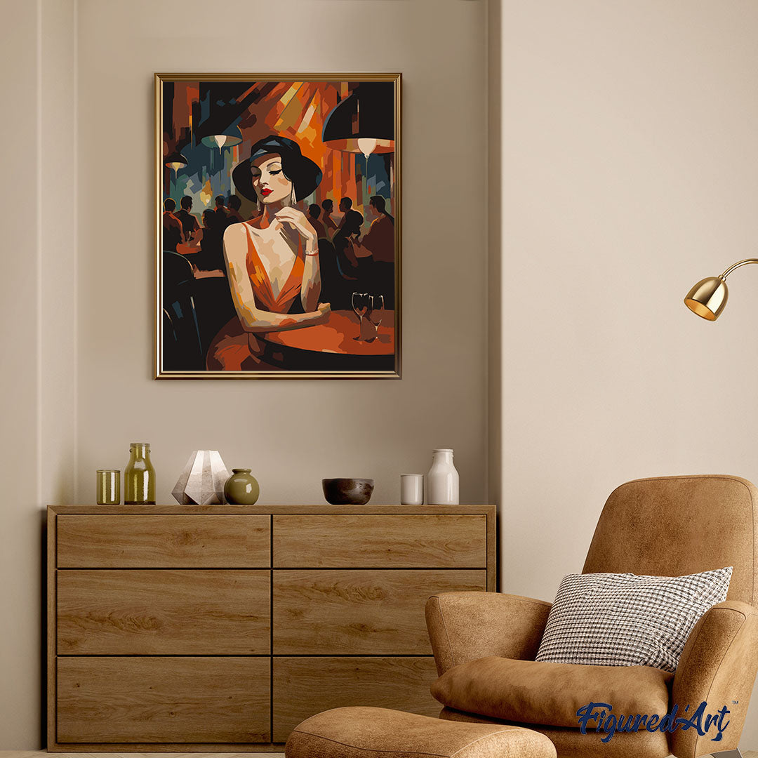 Malen nach Zahlen 40x50cm ohne Keilrahmen Figured’Art Frau in einem Art-Déco-Club - Kidis Art