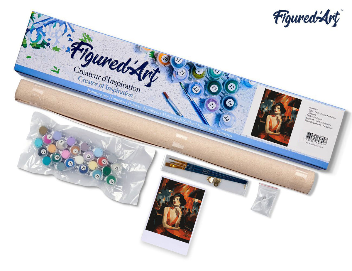 Malen nach Zahlen 40x50cm ohne Keilrahmen Figured’Art Frau in einem Art-Déco-Club - Kidis Art