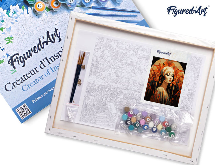 Malen nach Zahlen 40x50cm auf Keilrahmen gespannt Figured’Art Art-Deco-Frau