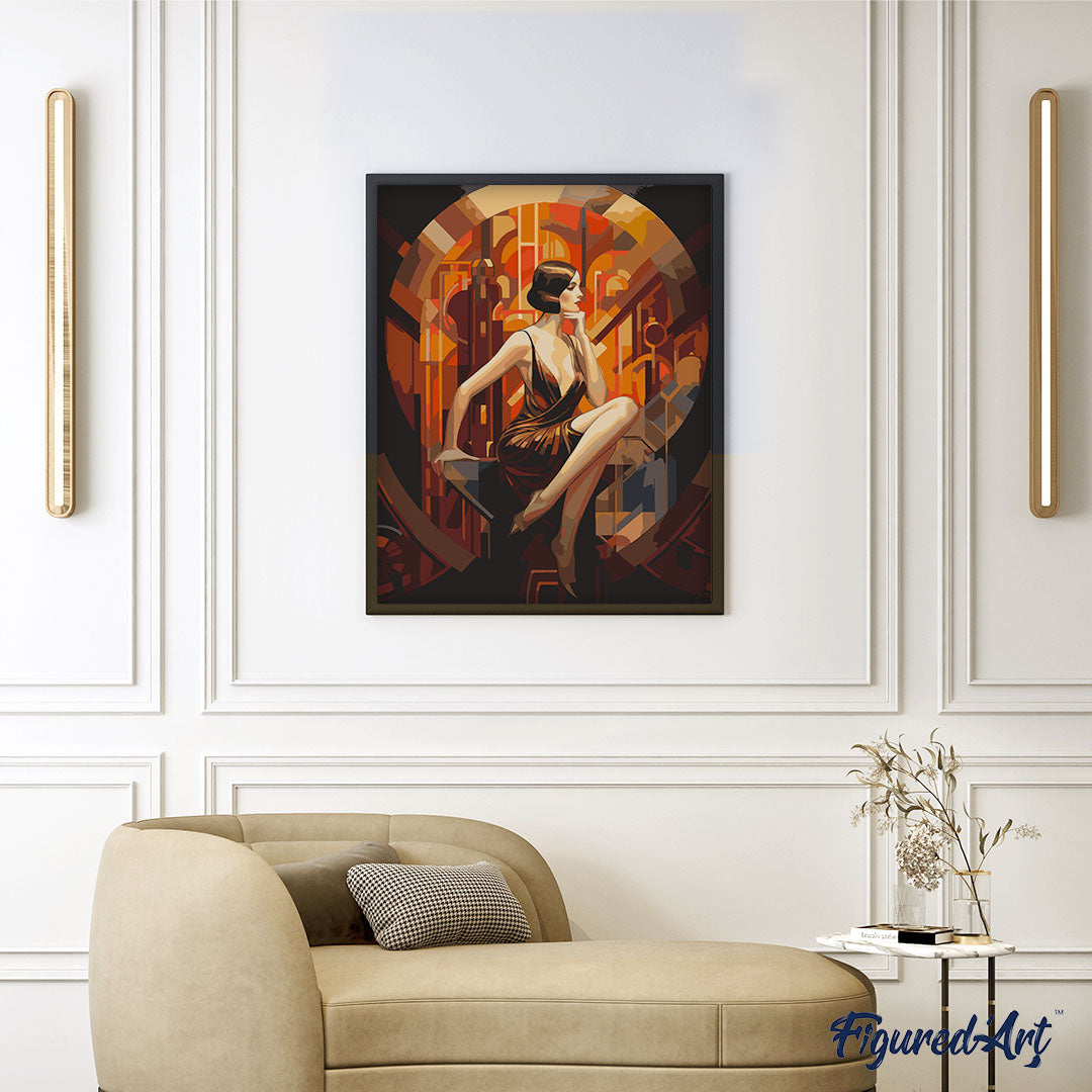 Malen nach Zahlen 40x50cm auf Keilrahmen gespannt Figured’Art Sitzende Art-Deco-Frau