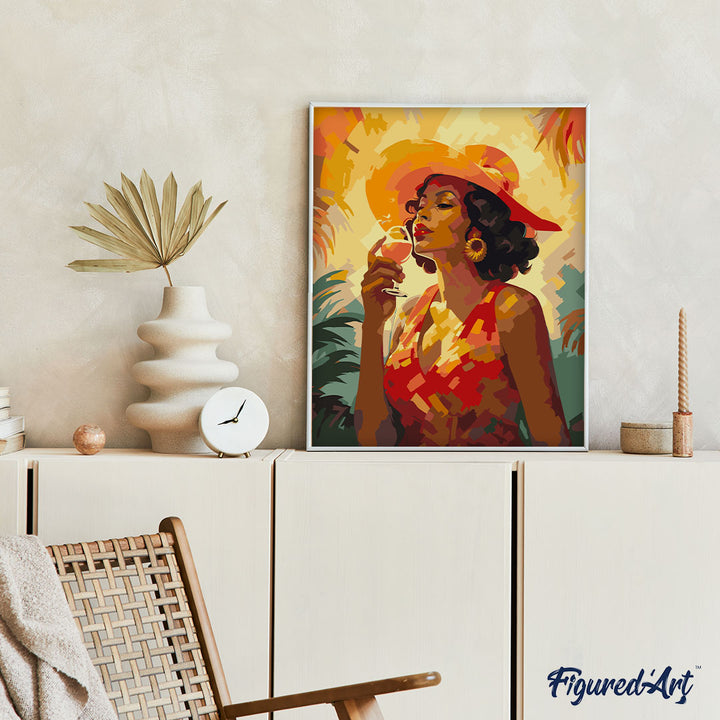 Malen nach Zahlen 40x50cm auf Keilrahmen gespannt Figured’Art Art-Deco-Frau mit einem Glas