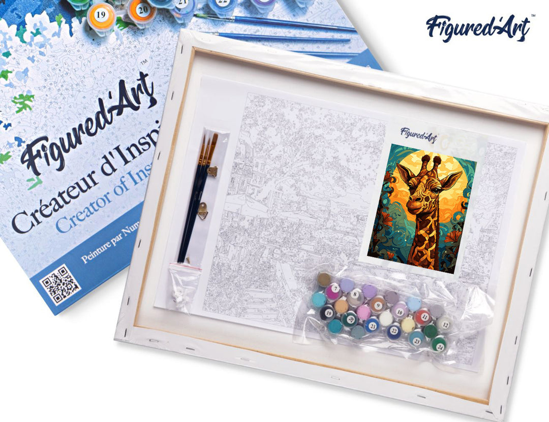 Malen nach Zahlen 40x50cm auf Keilrahmen gespannt Figured’Art Art-Déco-Giraffe