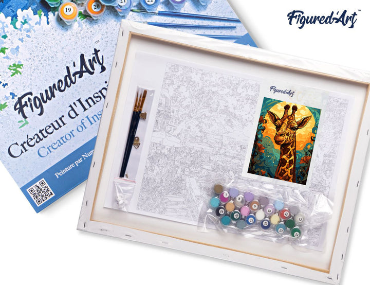 Malen nach Zahlen 40x50cm auf Keilrahmen gespannt Figured’Art Art-Déco-Giraffe