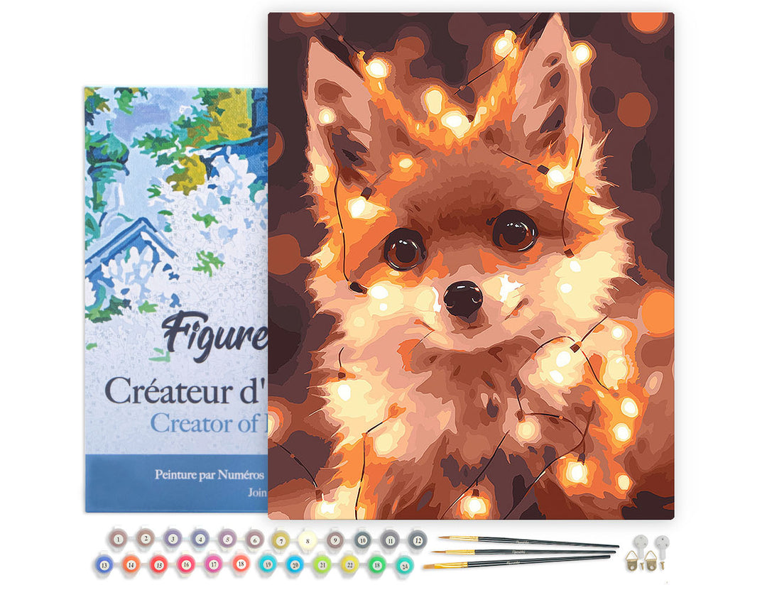 Figured'Art Malen nach Zahlen 40x50cm auf Keilrahmen gespannt Kleiner Fuchs mit Glühbirnen - Kidis Art