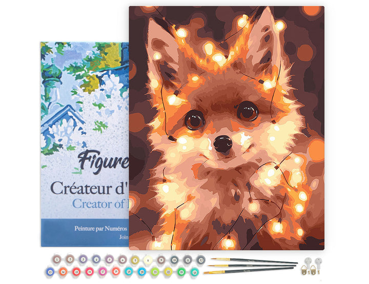 Figured'Art Malen nach Zahlen 40x50cm auf Keilrahmen gespannt Kleiner Fuchs mit Glühbirnen - Kidis Art