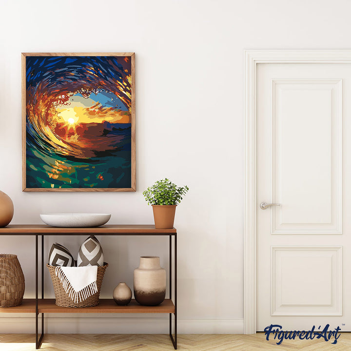 Malen nach Zahlen 40x50cm auf Keilrahmen gespannt Figured’Art Welle und Sonnenuntergang - Kidis Art