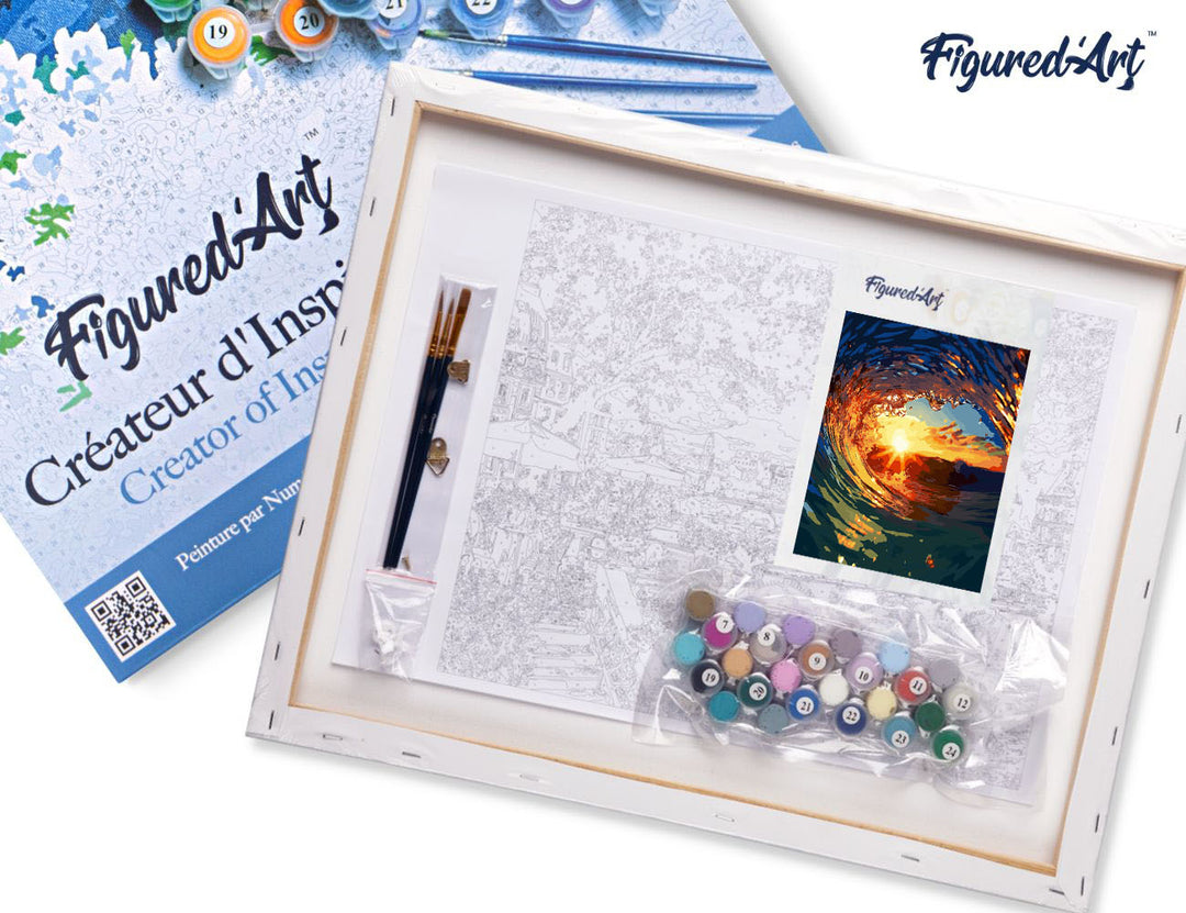 Malen nach Zahlen 40x50cm auf Keilrahmen gespannt Figured’Art Welle und Sonnenuntergang - Kidis Art