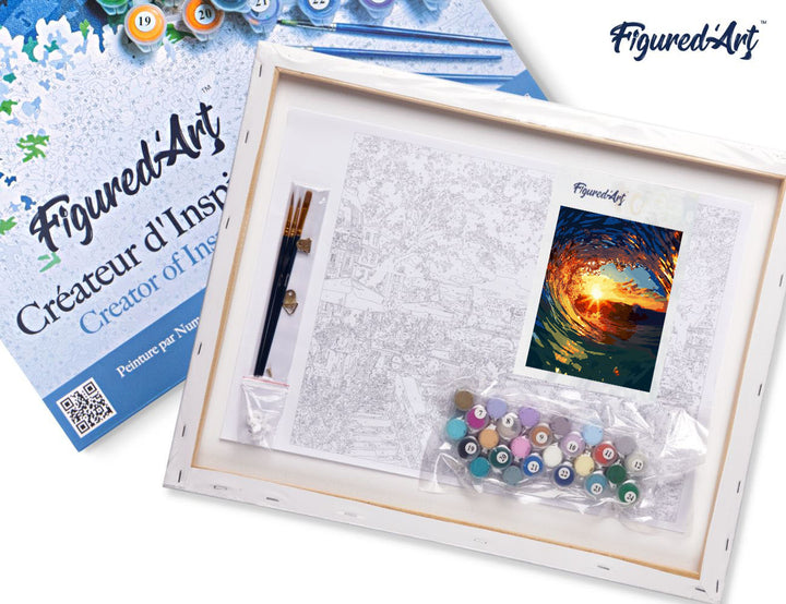 Malen nach Zahlen 40x50cm auf Keilrahmen gespannt Figured’Art Welle und Sonnenuntergang - Kidis Art