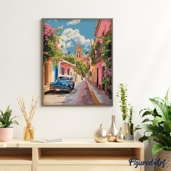 Malen nach Zahlen 40x50cm auf Keilrahmen gespannt Figured’Art Oldtimer Auto in Mexiko City