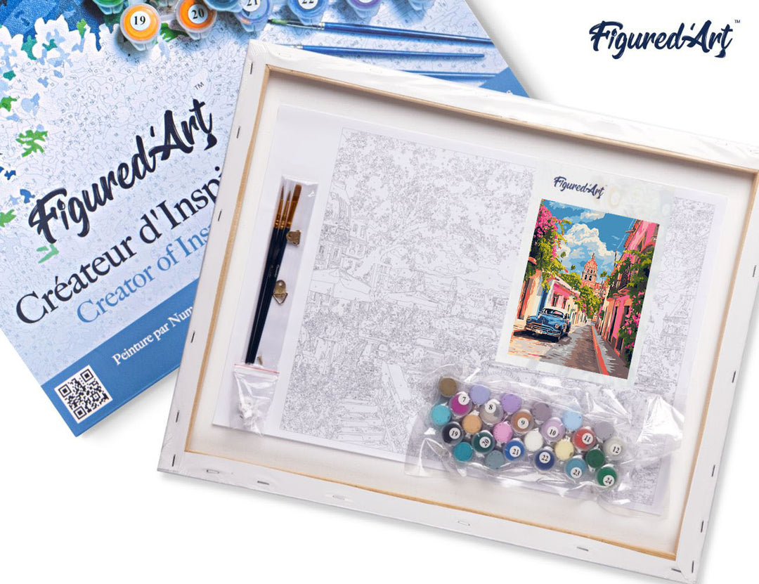 Malen nach Zahlen 40x50cm auf Keilrahmen gespannt Figured’Art Oldtimer Auto in Mexiko City