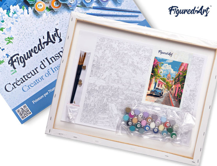 Malen nach Zahlen 40x50cm auf Keilrahmen gespannt Figured’Art Oldtimer Auto in Mexiko City