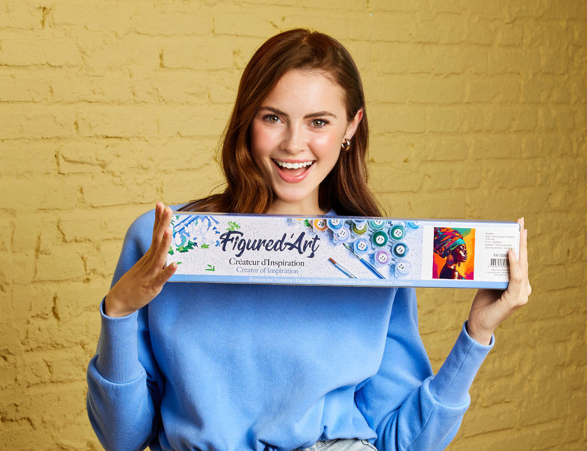 Malen nach Zahlen 40x50cm ohne Keilrahmen Figured’Art Art-Deco-Schwarze Katze - Kidis Art