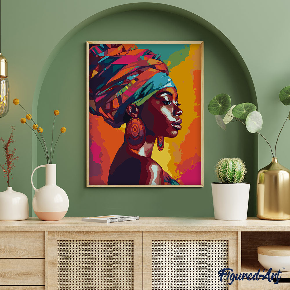 Figured’Art Malen Nach Zahlen Set 40x50cm Auf Keilrahmen Lebhafte Afrikanische Dame - Kidis Art
