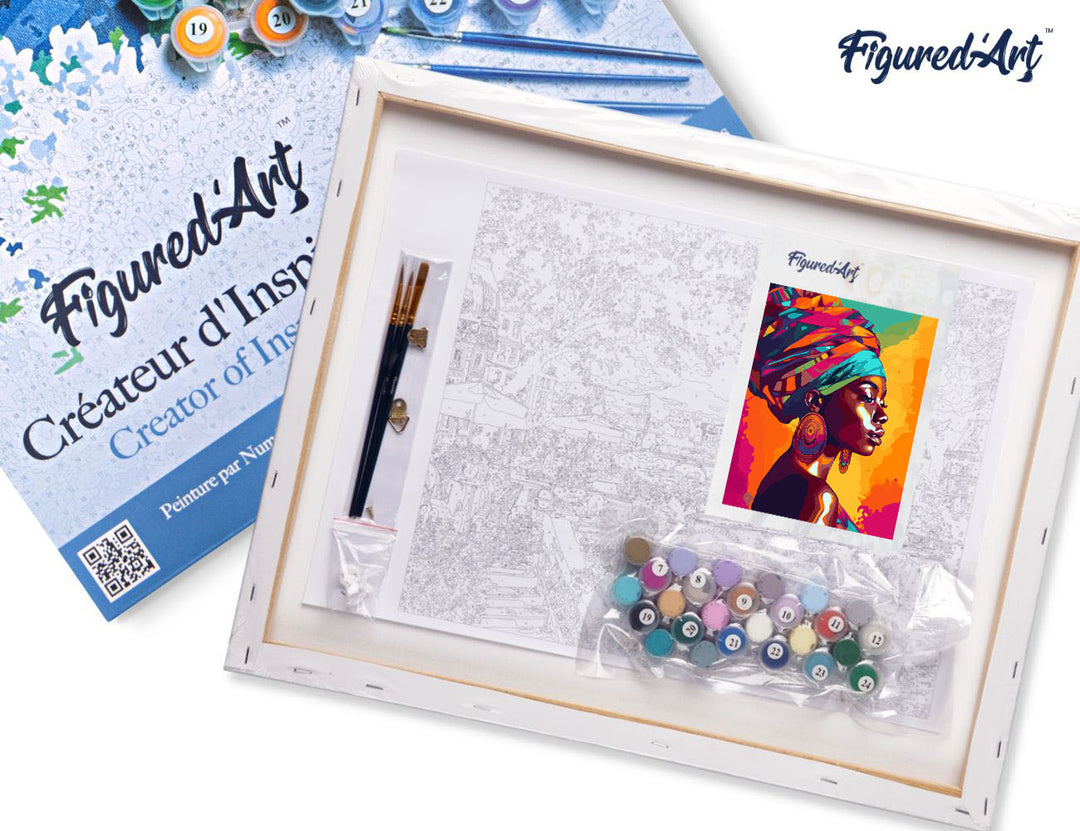 Figured’Art Malen Nach Zahlen Set 40x50cm Auf Keilrahmen Lebhafte Afrikanische Dame - Kidis Art
