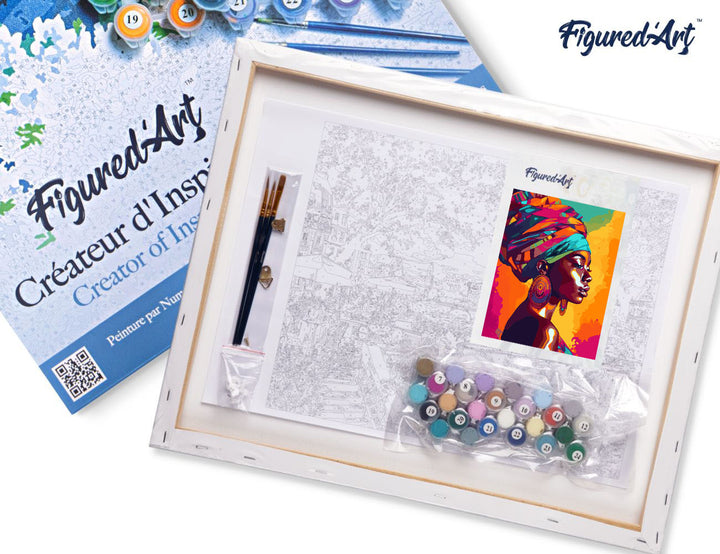 Figured’Art Malen Nach Zahlen Set 40x50cm Auf Keilrahmen Lebhafte Afrikanische Dame - Kidis Art