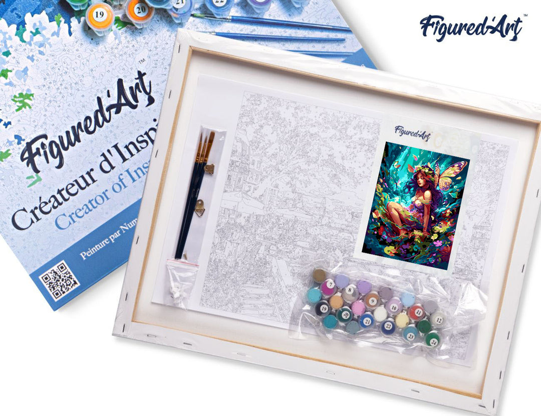 Malen nach Zahlen 40x50cm auf Keilrahmen gespannt Figured’Art Fee und Schmetterlinge