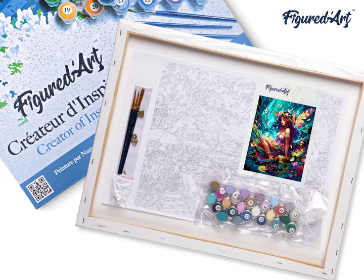 Malen nach Zahlen 40x50cm auf Keilrahmen gespannt Figured’Art Fee und Schmetterlinge