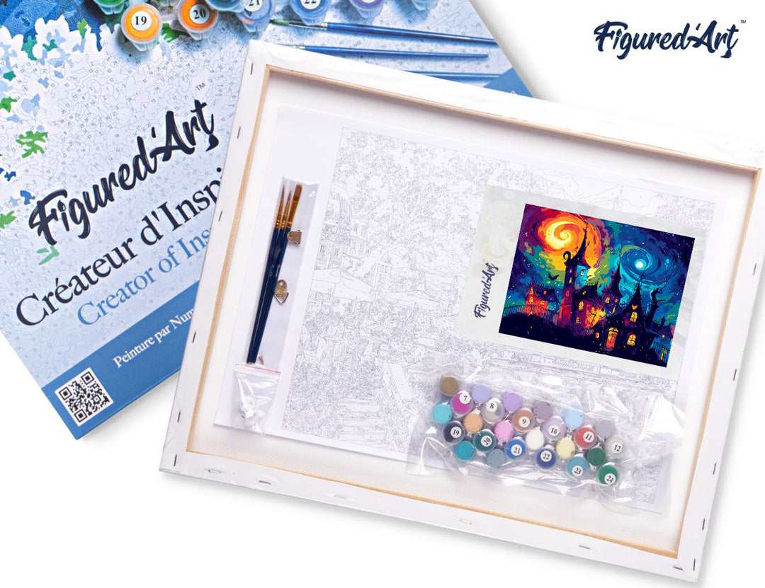 Malen nach Zahlen 40x50cm auf Keilrahmen gespannt Figured’Art Fantasie Schloss