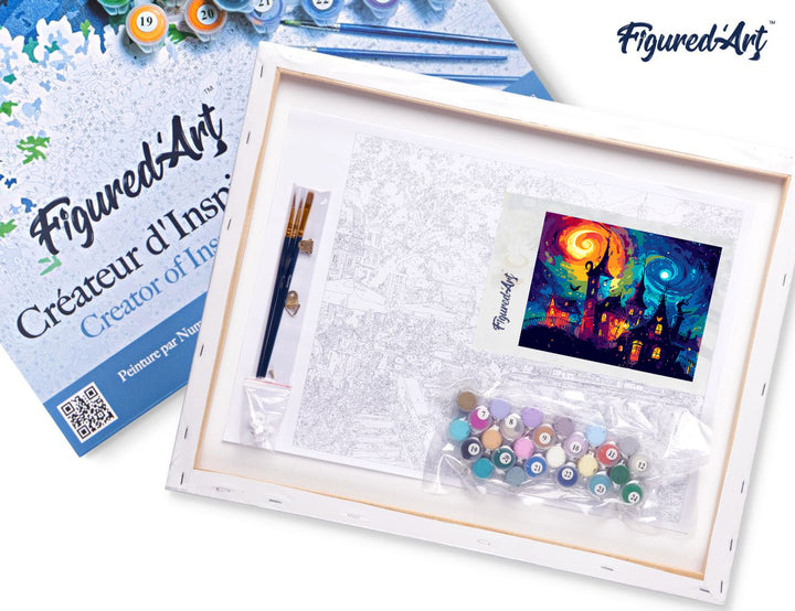 Malen nach Zahlen 40x50cm auf Keilrahmen gespannt Figured’Art Fantasie Schloss