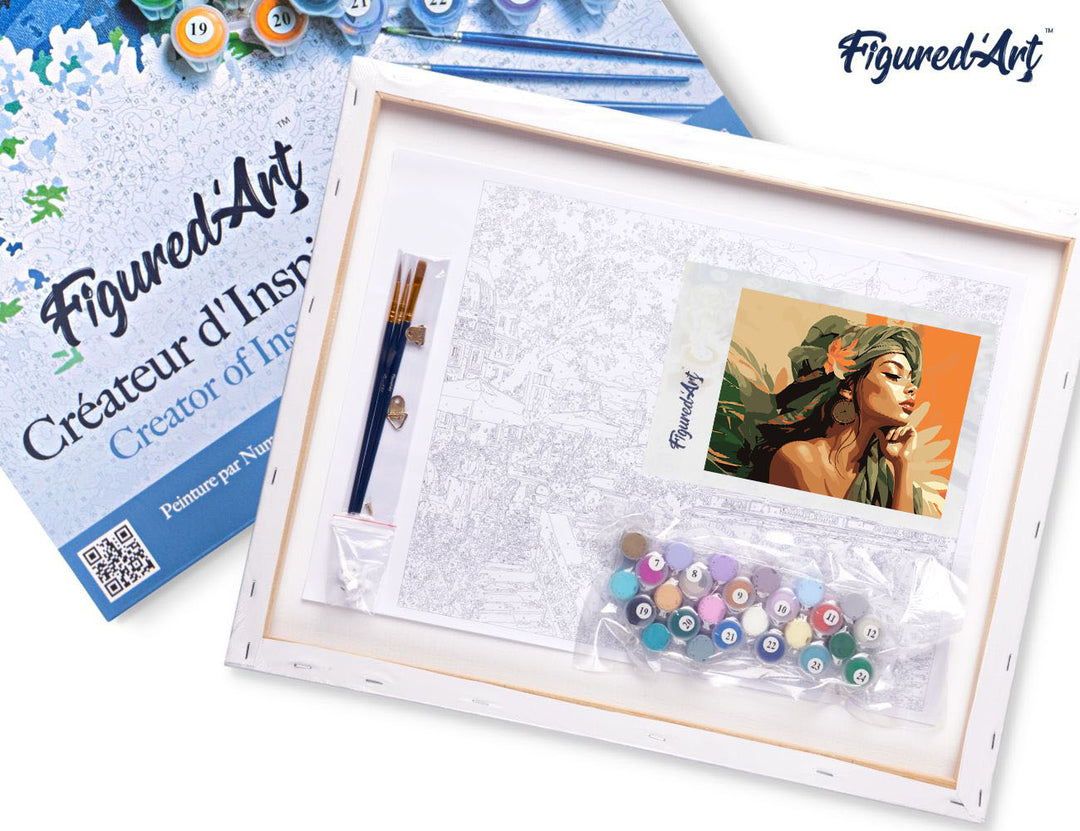 Malen nach Zahlen 40x50cm auf Keilrahmen gespannt Figured’Art Frau im Afrikanischen Turban