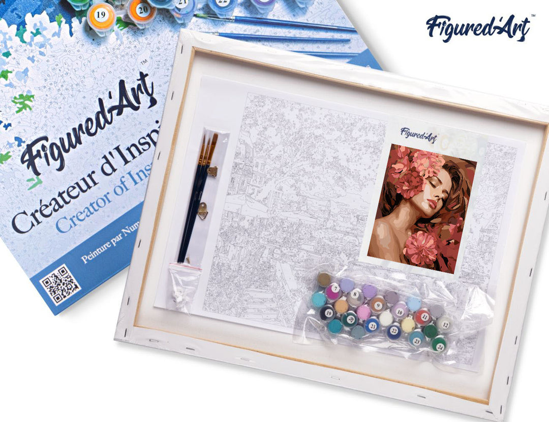 Malen nach Zahlen 40x50cm auf Keilrahmen gespannt Figured’Art Kamelien Schlafende Schönheit