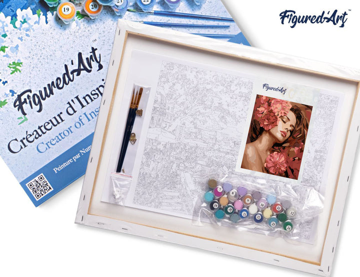 Malen nach Zahlen 40x50cm auf Keilrahmen gespannt Figured’Art Kamelien Schlafende Schönheit