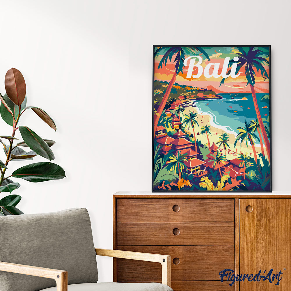 Malen nach Zahlen 40x50cm auf Keilrahmen gespannt Figured’Art Reiseposter Bali