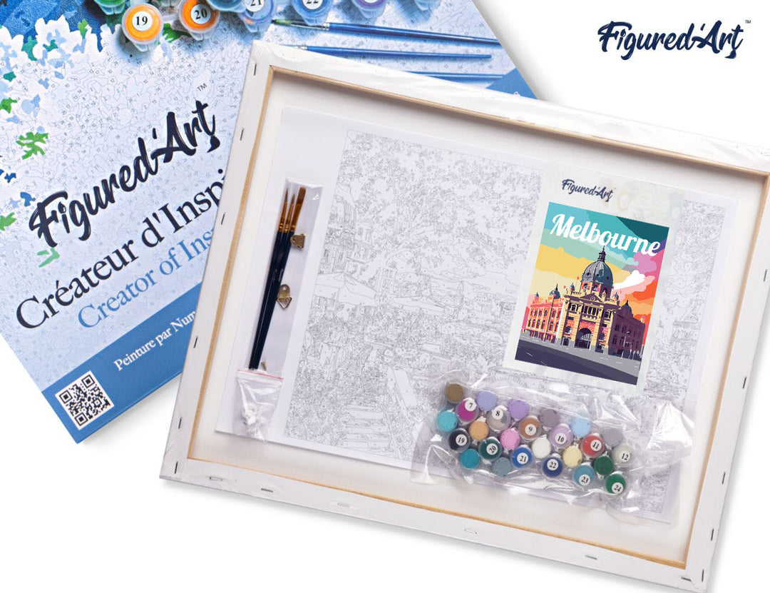 Malen nach Zahlen 40x50cm auf Keilrahmen gespannt Figured’Art Reiseposter Melbourne