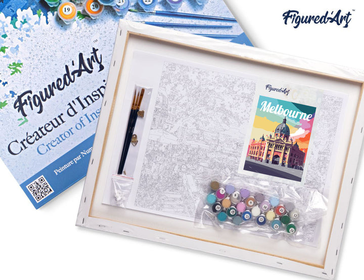 Malen nach Zahlen 40x50cm auf Keilrahmen gespannt Figured’Art Reiseposter Melbourne