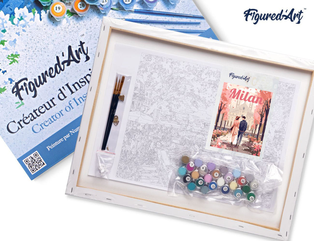 Malen nach Zahlen 40x50cm auf Keilrahmen gespannt Figured’Art Reiseposter Mailand in voller Blüte