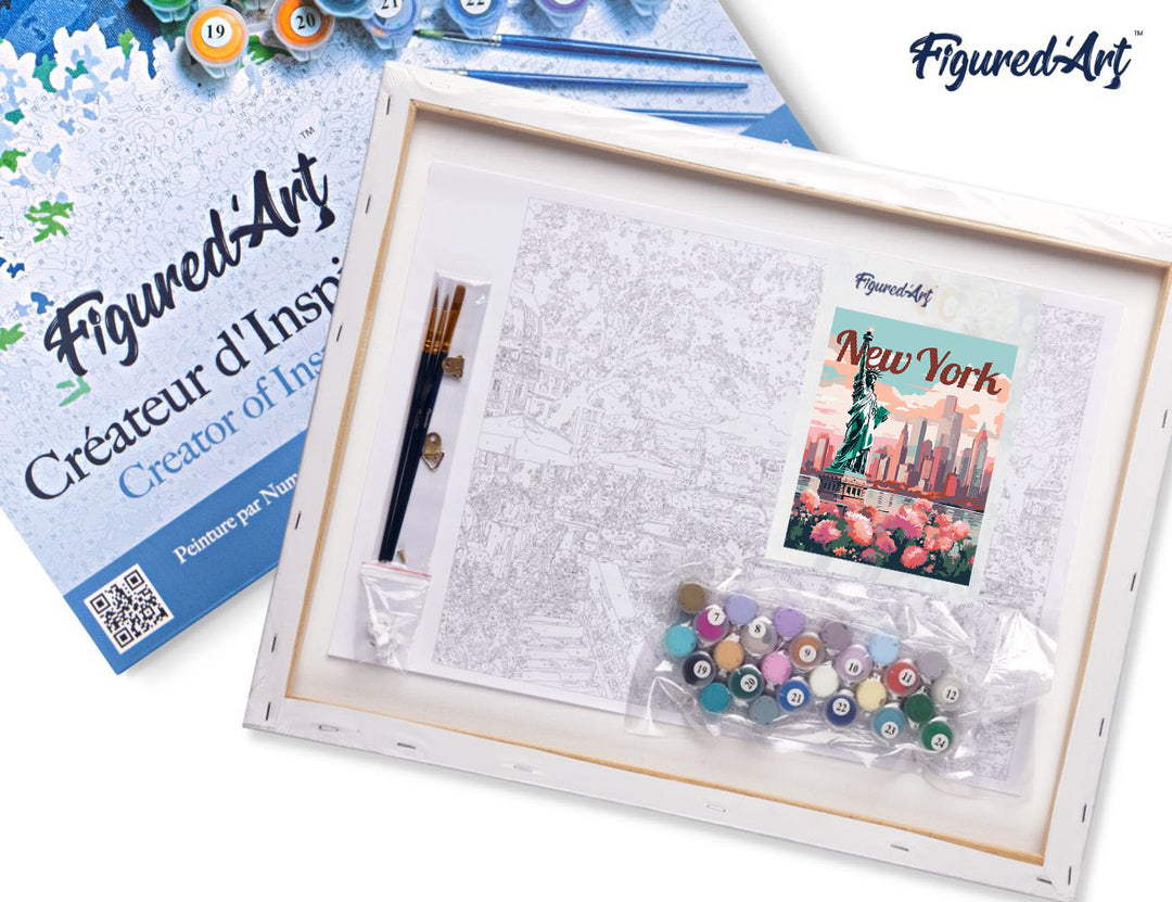 Malen nach Zahlen 40x50cm auf Keilrahmen gespannt Figured’Art Reiseposter New York in voller Blüte