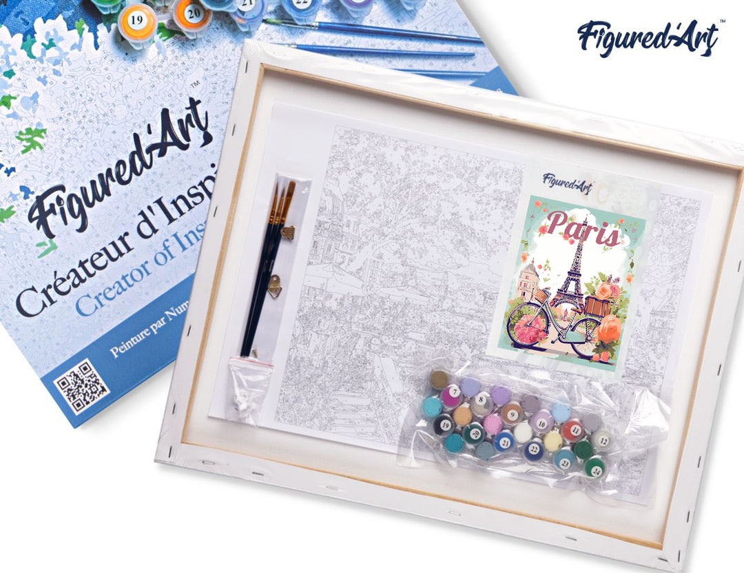Malen nach Zahlen 40x50cm auf Keilrahmen gespannt Figured’Art Reiseposter Paris in voller Blüte