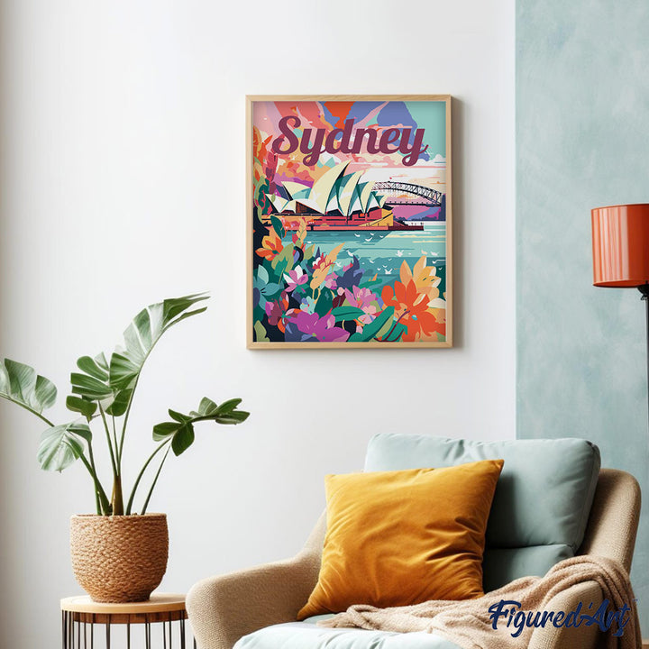 Malen nach Zahlen 40x50cm auf Keilrahmen gespannt Figured’Art Reiseposter Sydney