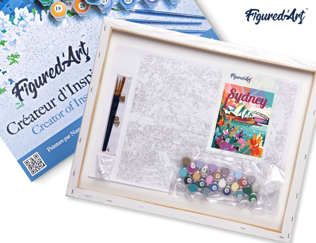 Malen nach Zahlen 40x50cm auf Keilrahmen gespannt Figured’Art Reiseposter Sydney