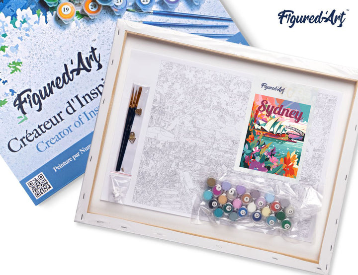 Malen nach Zahlen 40x50cm auf Keilrahmen gespannt Figured’Art Reiseposter Sydney