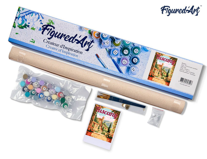 Malen nach Zahlen 40x50cm ohne Keilrahmen Figured’Art Reiseposter Comer See in voller Blüte