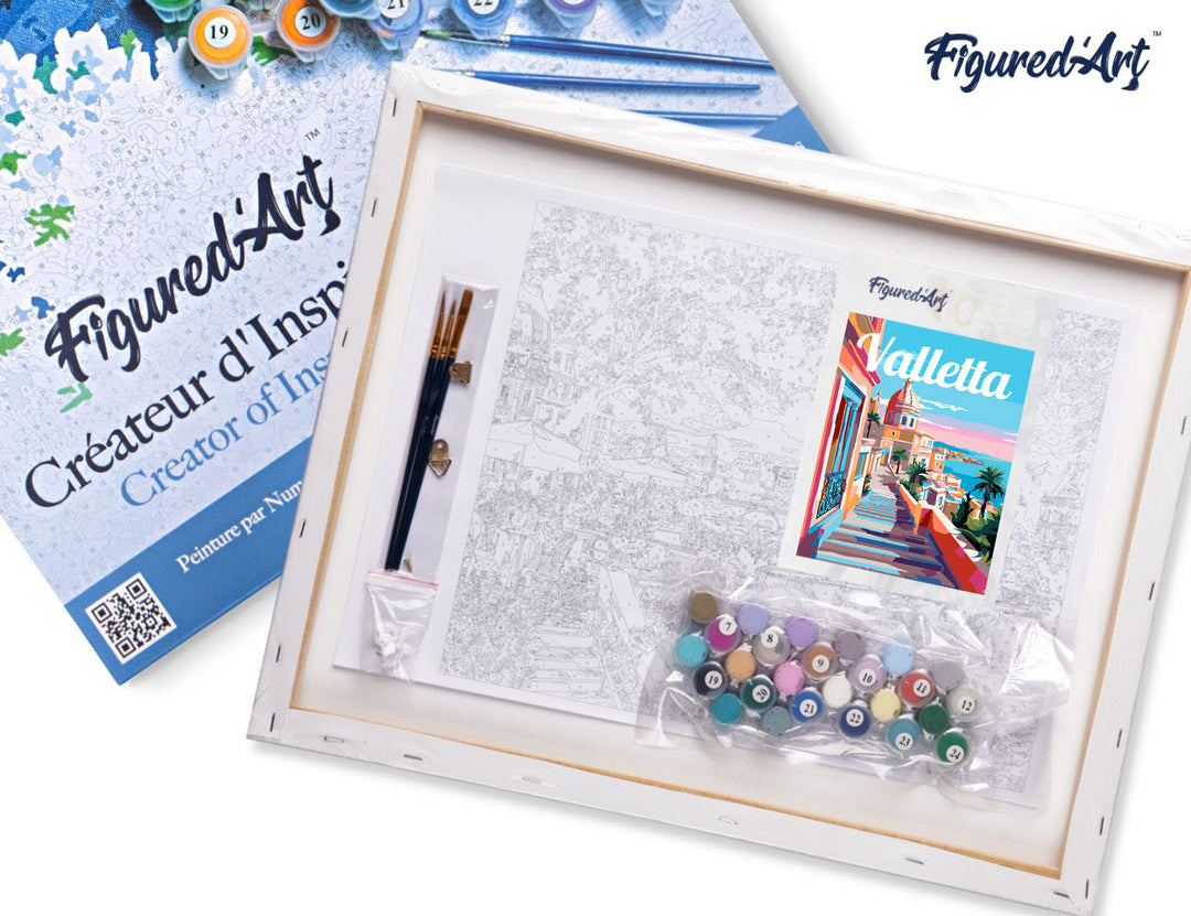 Malen nach Zahlen 40x50cm auf Keilrahmen gespannt Figured’Art Reiseposter Valletta Malta