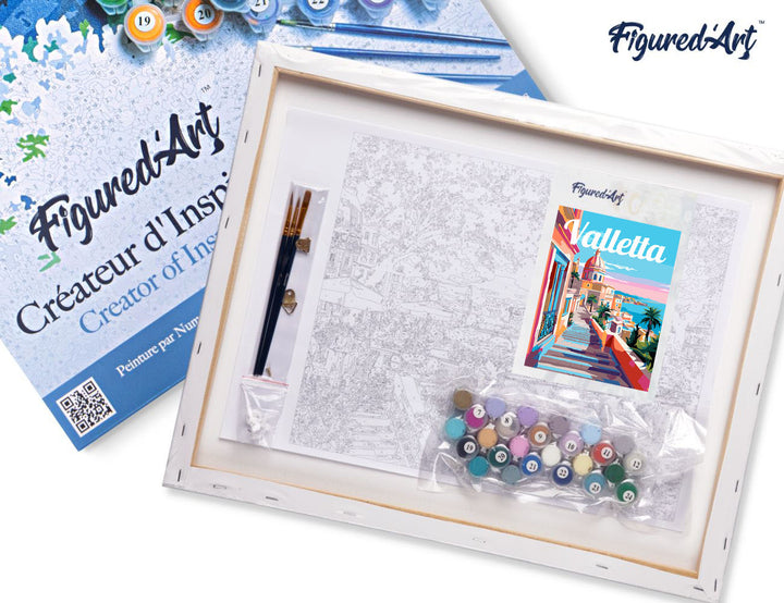 Malen nach Zahlen 40x50cm auf Keilrahmen gespannt Figured’Art Reiseposter Valletta Malta
