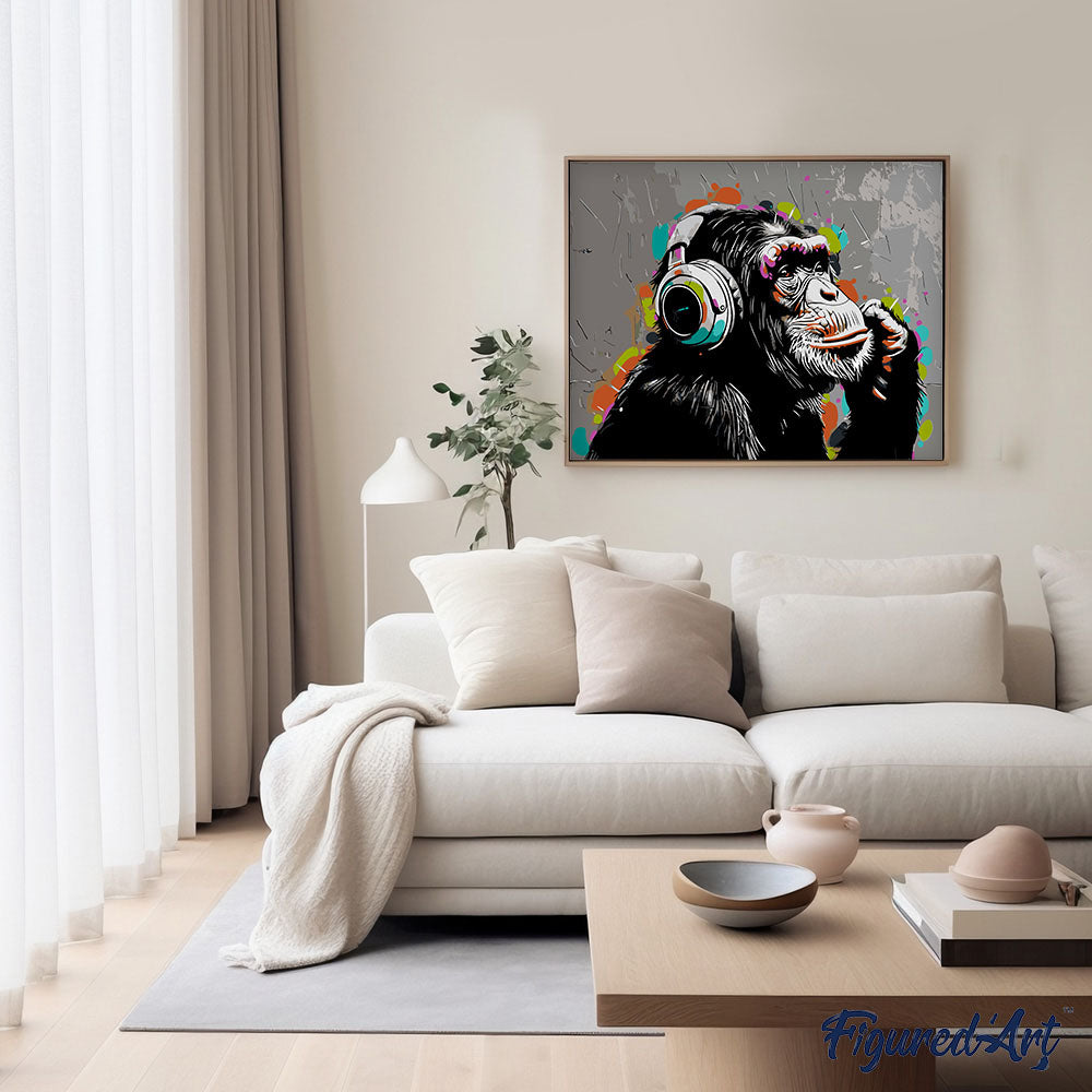 Malen nach Zahlen 40x50cm auf Keilrahmen gespannt Figured’Art Street Art Funky Schimpanse - Kidis Art