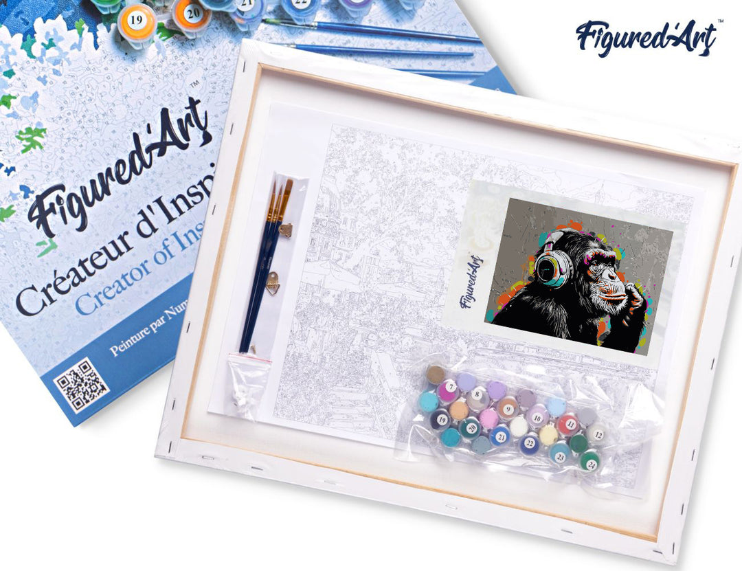 Malen nach Zahlen 40x50cm auf Keilrahmen gespannt Figured’Art Street Art Funky Schimpanse - Kidis Art