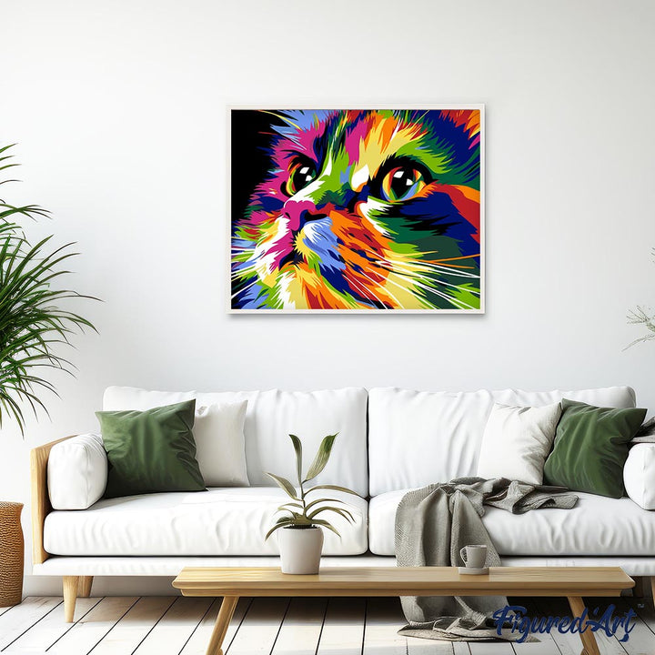 Malen nach Zahlen 40x50cm auf Keilrahmen gespannt Figured’Art Pop Art Niedliche Katze
