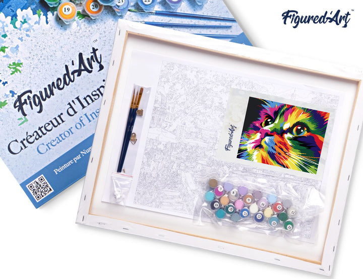 Malen nach Zahlen 40x50cm auf Keilrahmen gespannt Figured’Art Pop Art Niedliche Katze